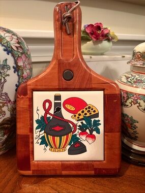 Vintage "Woven Wood" Cutting Board and Trivet, Made in Taiwan